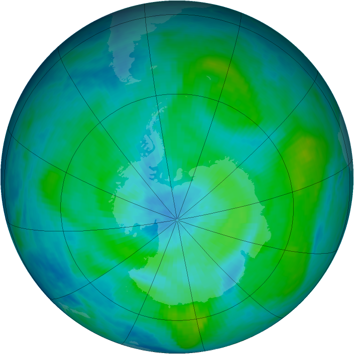 Antarctic ozone map for 06 March 1984